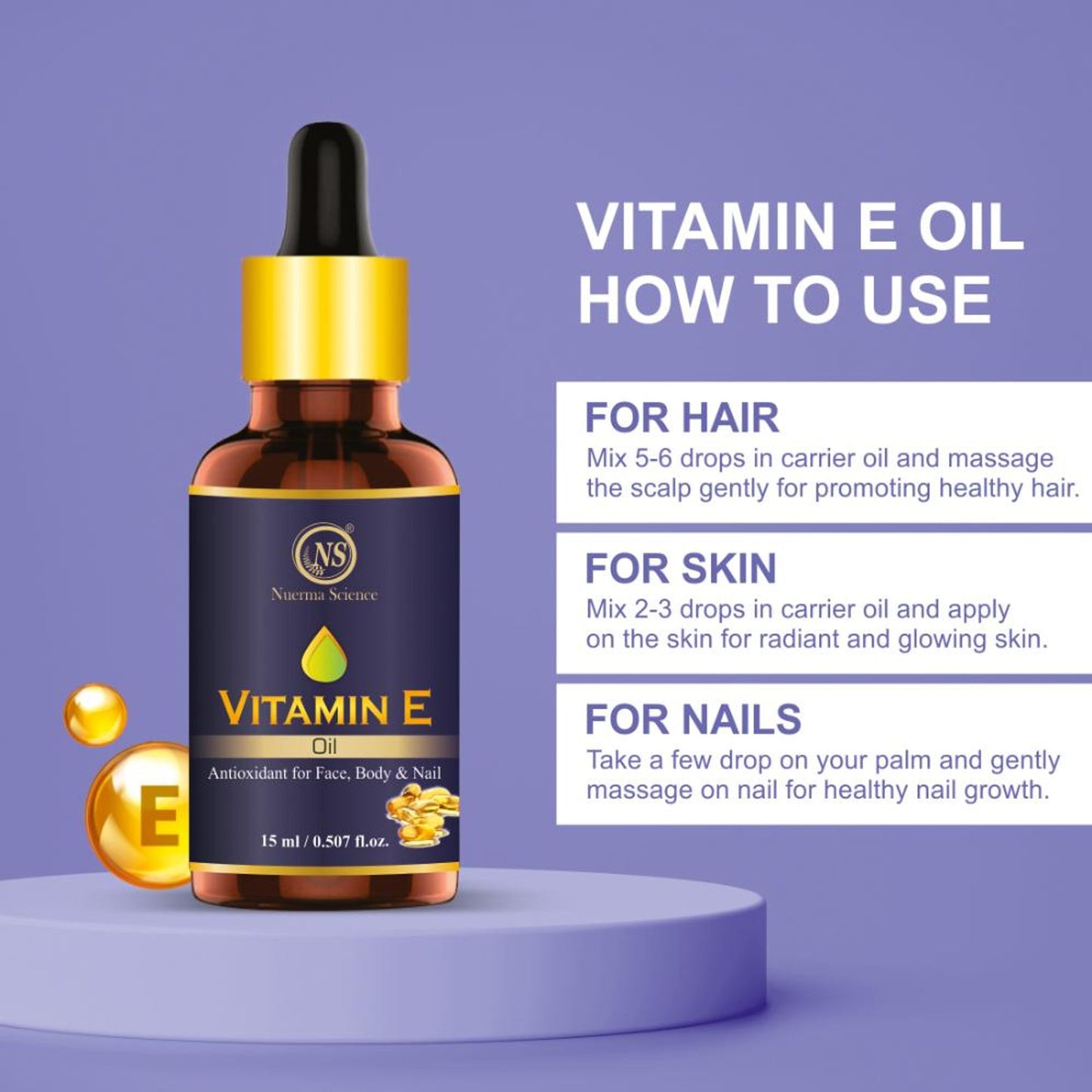Nuerma Science Vitamin E Oil For Antioxidant For Skin, Hair & Body