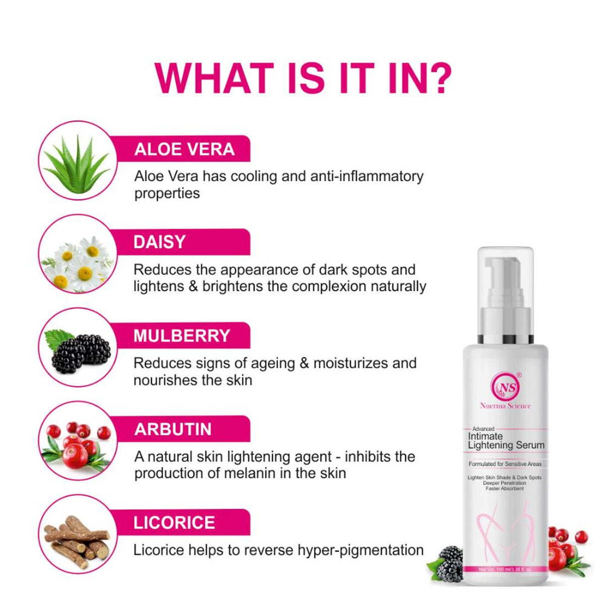 Nuerma Science Intimate Area Lightening Serum for Men & Women with Alpha Arbutin & Licorice