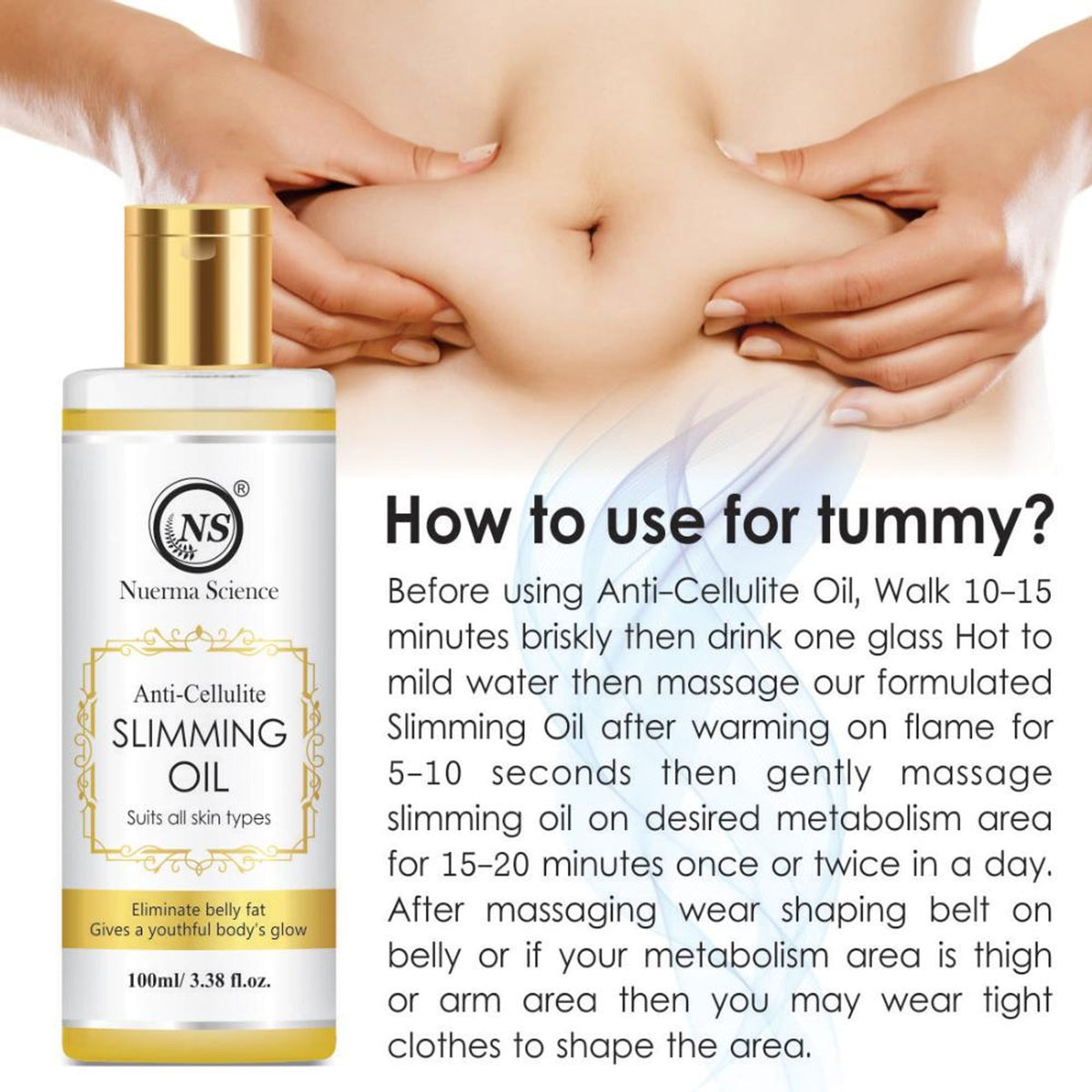 Nuerma Science Anti Cellulite Slimming Oil enriched Caffeine for Reducing Belly Unwanted Fat