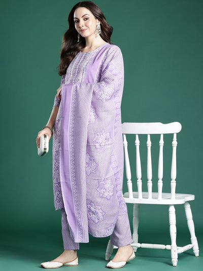 Indyancart IE Floral Printed Kurta with Trousers & Dupatta