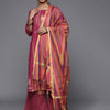 Indyancart VA Women's Fuchsia Pink & Golden Floral Print Cotton Kurta with Palazzos & Dupatta