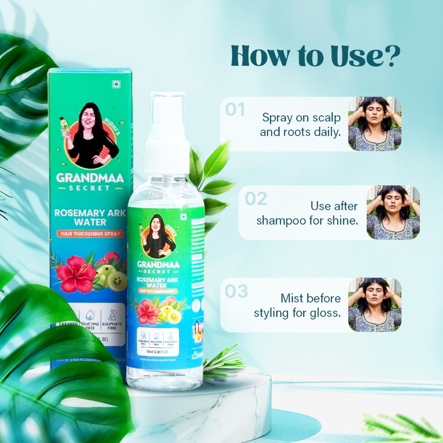NIDHI'S GRANDMAA SECRET Rosemary Water Ark - Hair Thickening Mist Spray