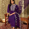 Dhiyona IE Purple Floral Yoke Design Thread Work Straight Kurta With Trousers & Dupatta