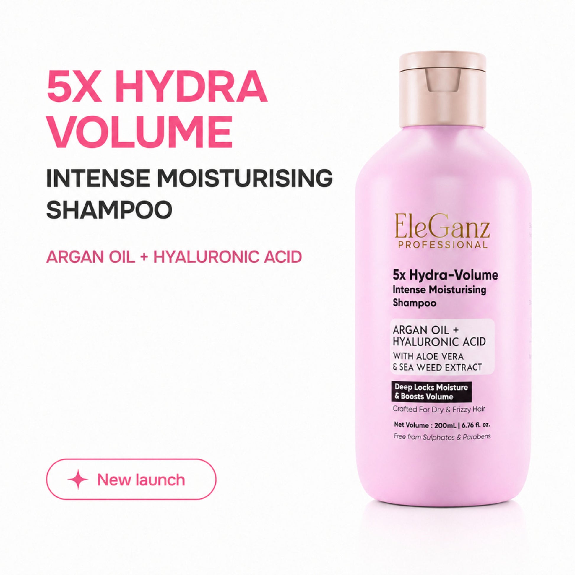 Eleganz Professional Hyaluron Moisture Anti-frizz Shampoo with Hyaluronic Acid For 72 HR Frizzy Hair