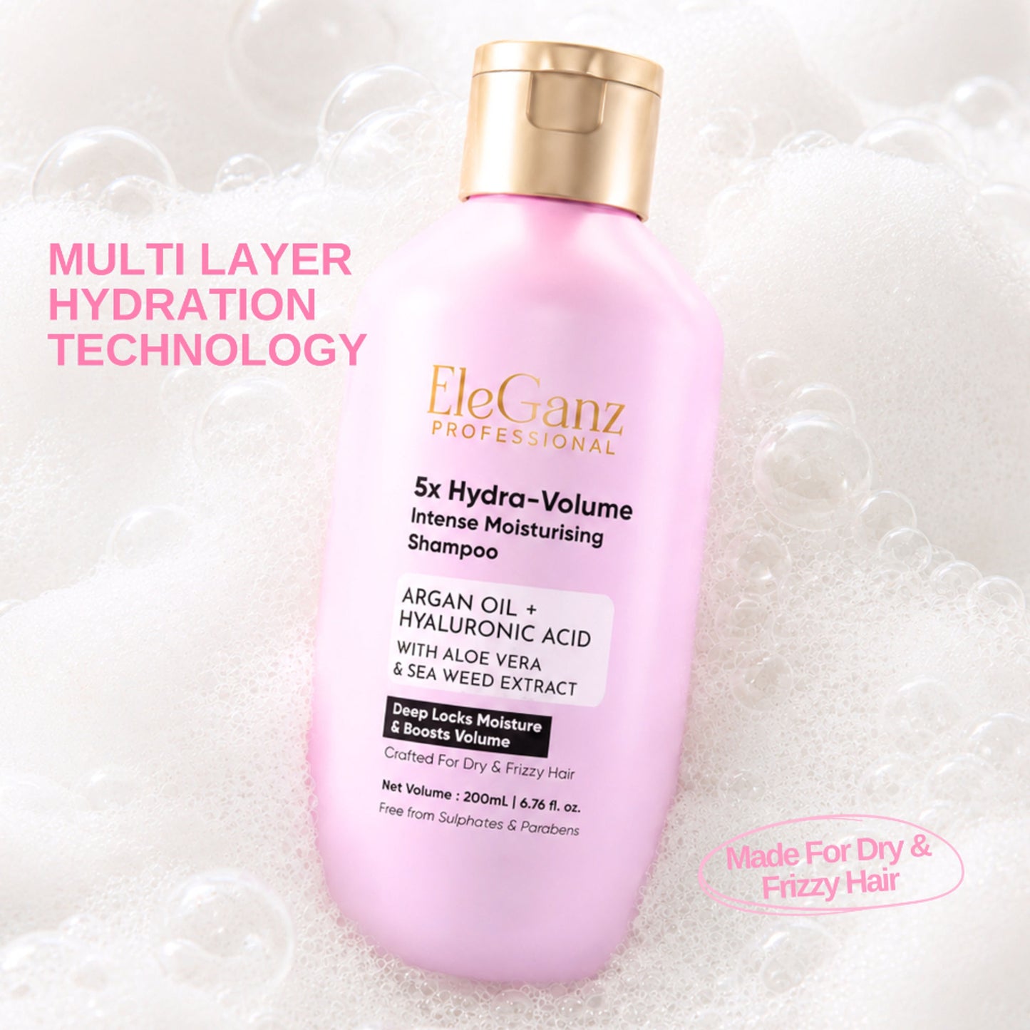 Eleganz Professional Hyaluron Moisture Anti-frizz Shampoo with Hyaluronic Acid For 72 HR Frizzy Hair