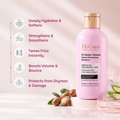 Eleganz Professional Hyaluron Moisture Anti-frizz Shampoo with Hyaluronic Acid For 72 HR Frizzy Hair
