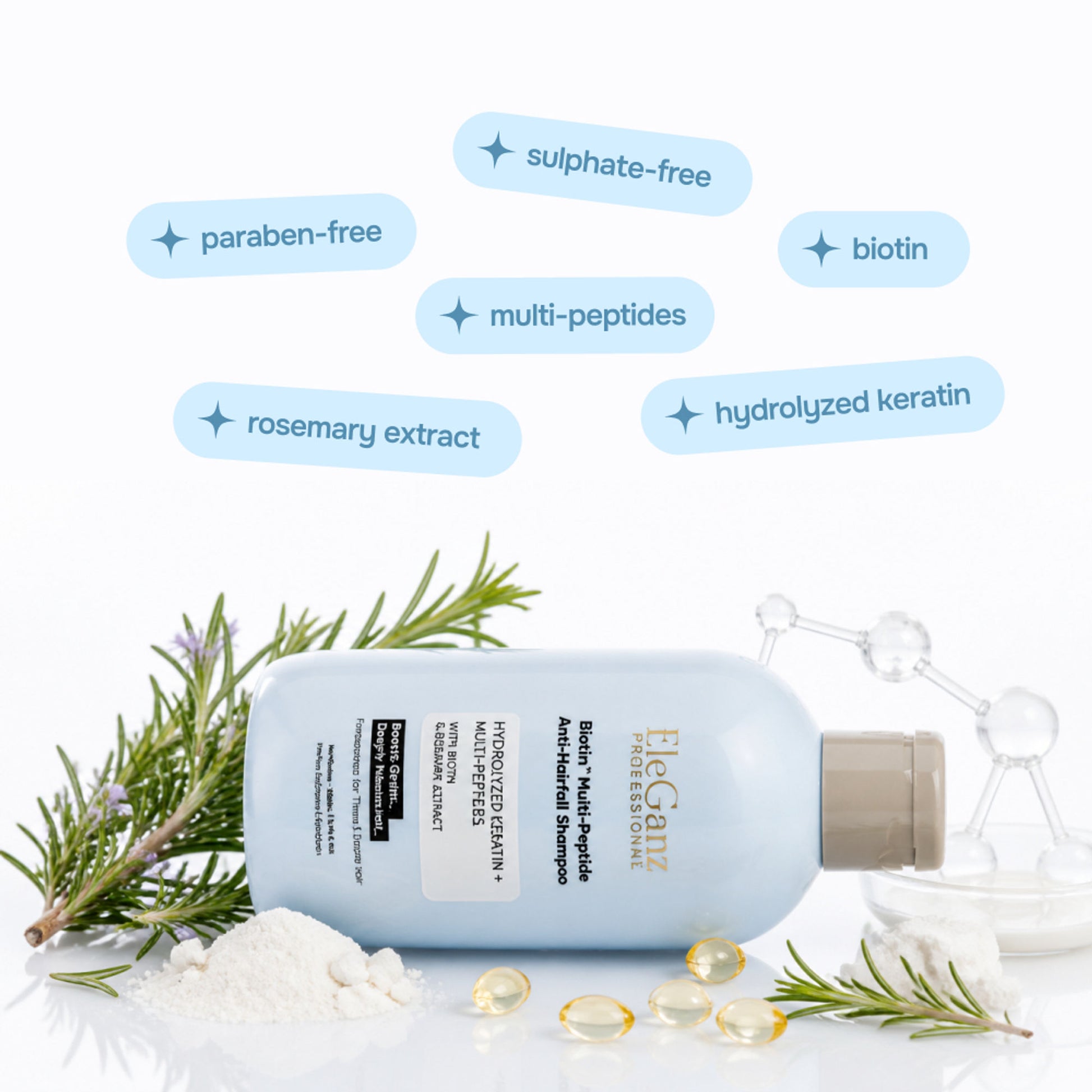 Eleganz Professional Multi Peptide AntiHairfall Shampoo-Rosemary reduces Hairfall, helps Hair Growth