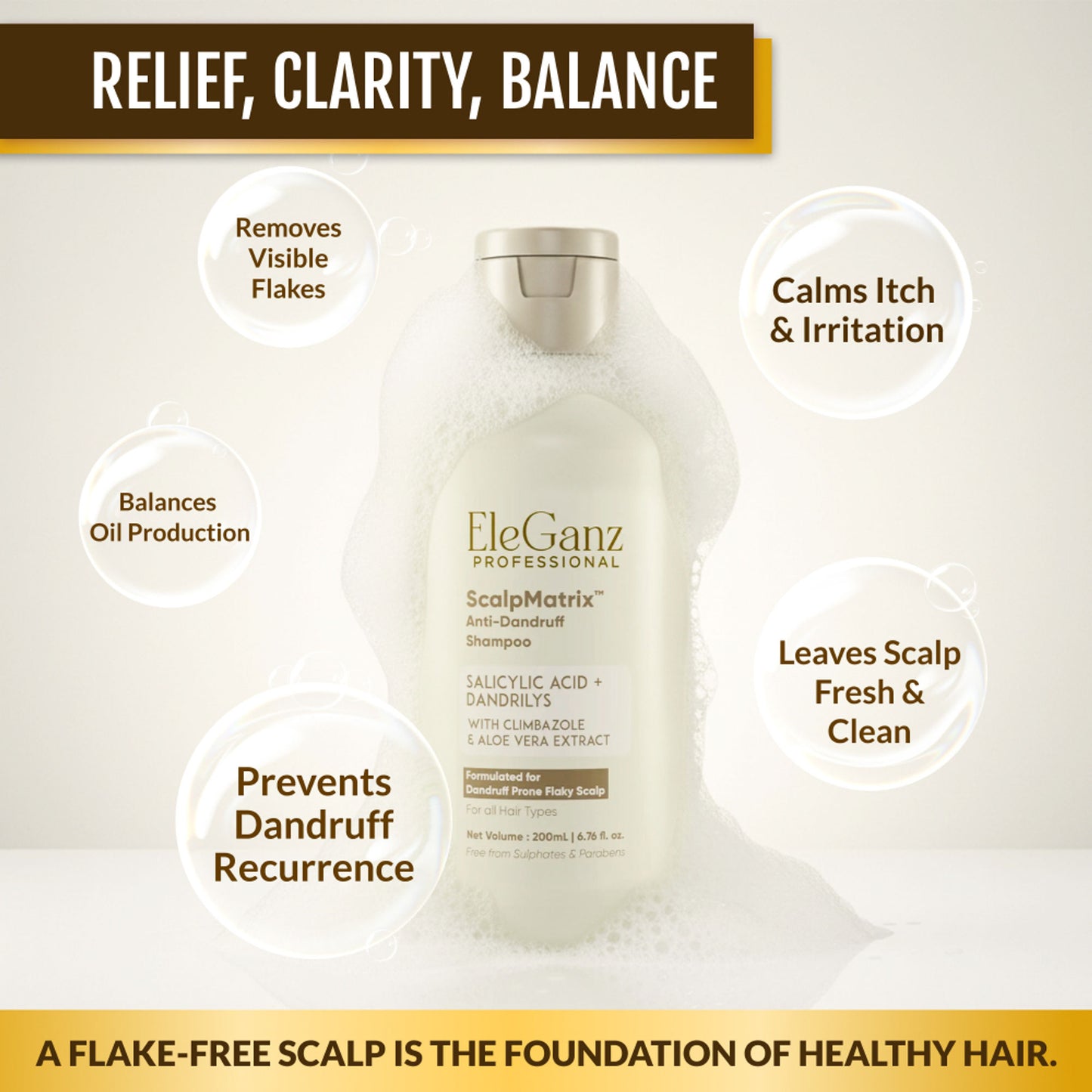 Eleganz Professional AHA BHA Anti Dandruff Shampoo-Reduces Flakes & Itchiness100% Dandruff Reduction