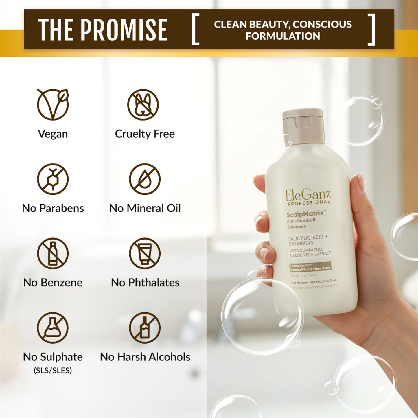 Eleganz Professional AHA BHA Anti Dandruff Shampoo-Reduces Flakes & Itchiness100% Dandruff Reduction