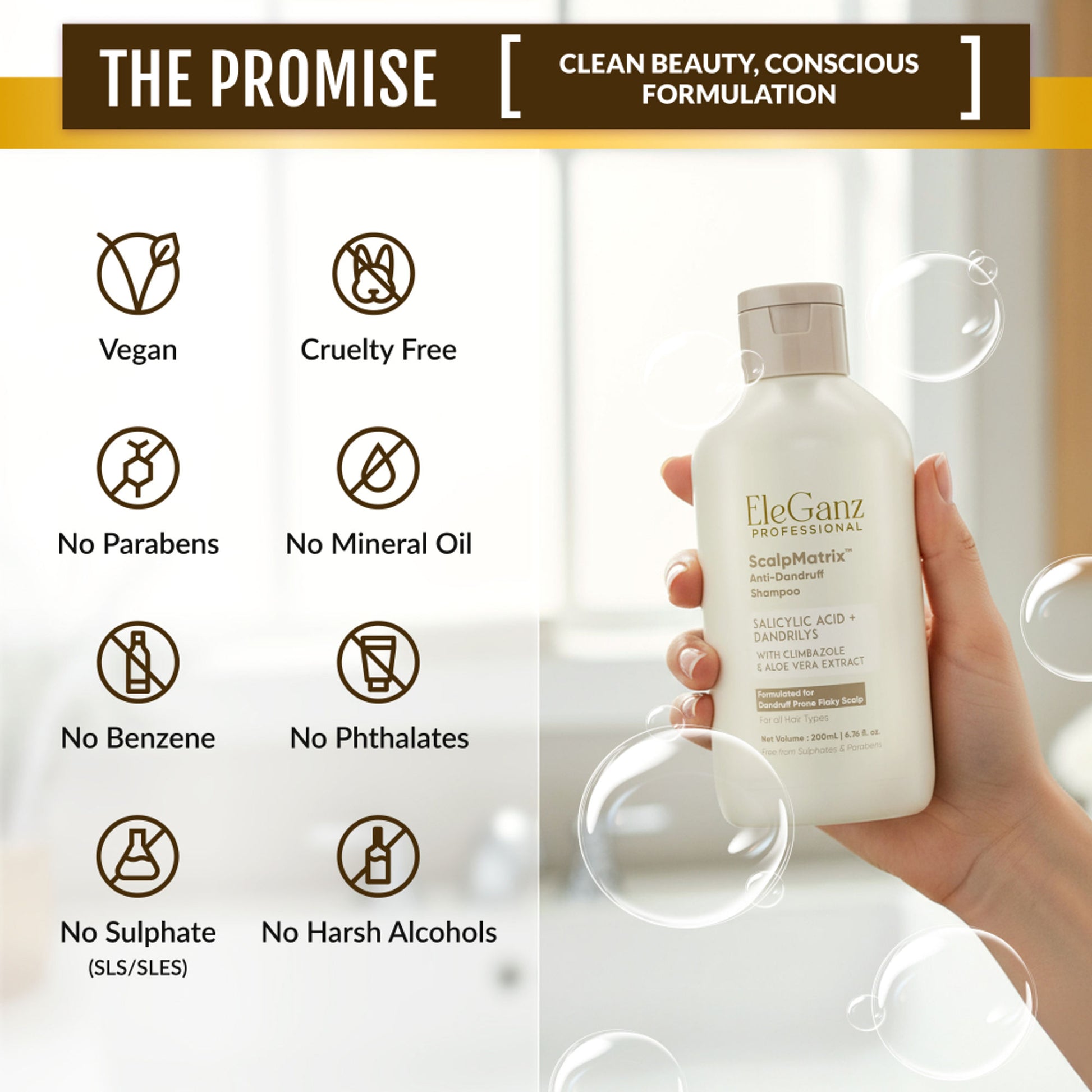 Eleganz Professional AHA BHA Anti Dandruff Shampoo-Reduces Flakes & Itchiness100% Dandruff Reduction