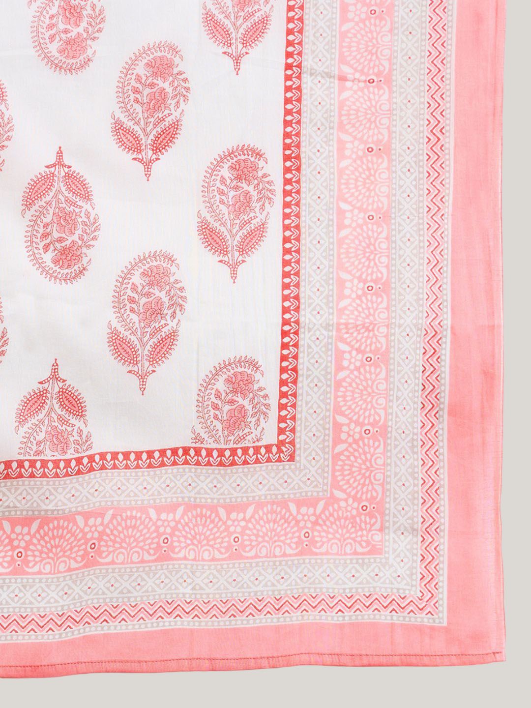 Indyancart IE Ethnic Motifs Printed Angrakha Pure Cotton Kurta With Trousers & Dupatta