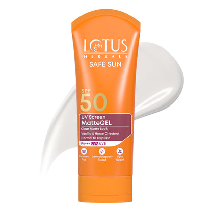 Lotus Herbals SafeSun UV Screen Matte Gel Sunscreen SPF 50 PA+++ With Lightweight And No WhiteCast