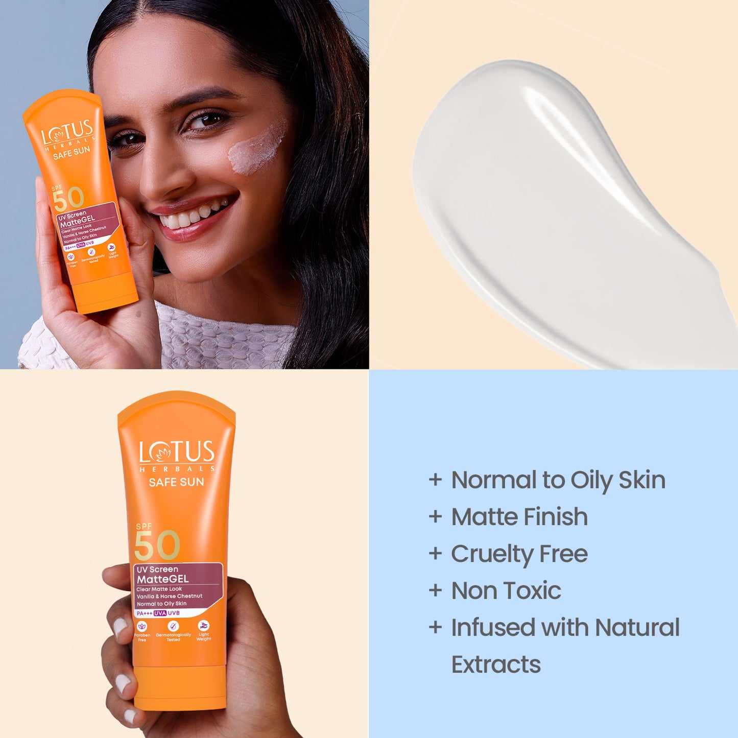Lotus Herbals SafeSun UV Screen Matte Gel Sunscreen SPF 50 PA+++ With Lightweight And No WhiteCast