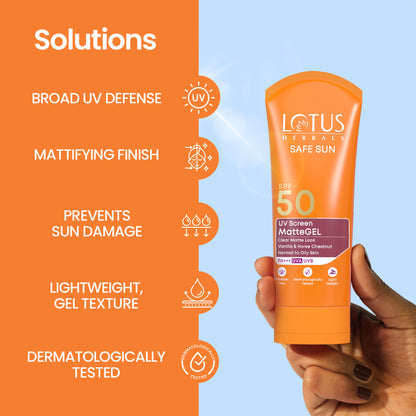 Lotus Herbals SafeSun UV Screen Matte Gel Sunscreen SPF 50 PA+++ With Lightweight And No WhiteCast