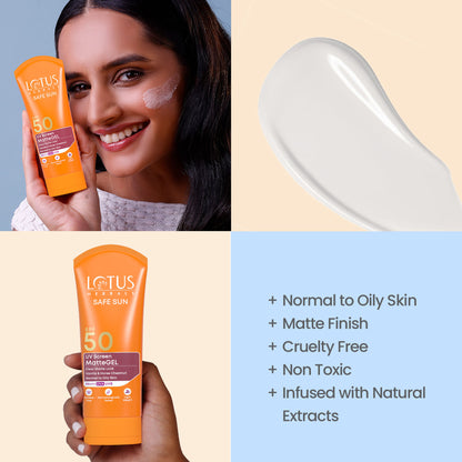 Lotus Herbals SafeSun UV Screen Matte Gel Sunscreen SPF 50 PA+++ With Lightweight And No WhiteCast