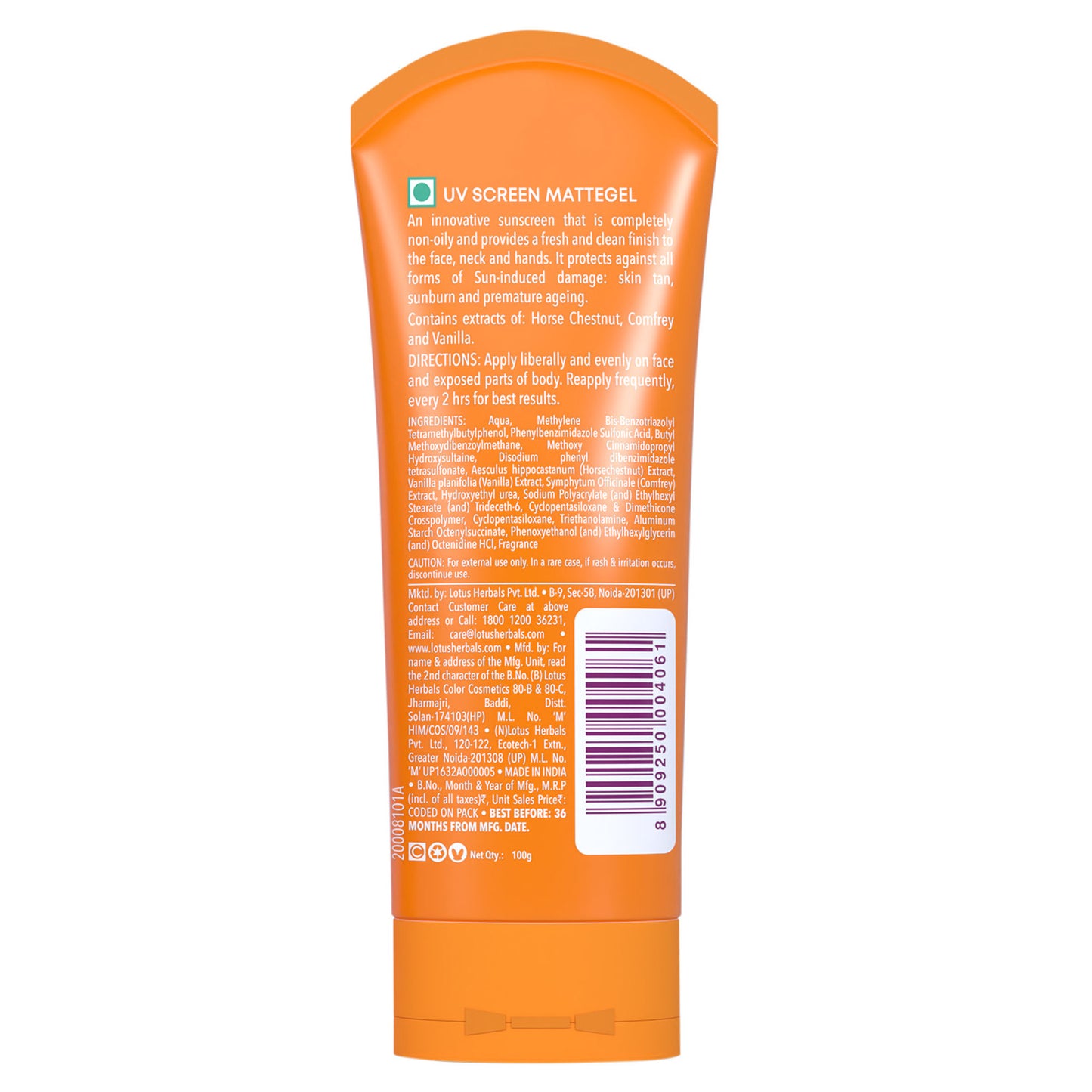 Lotus Herbals SafeSun UV Screen Matte Gel Sunscreen SPF 50 PA+++ With Lightweight And No WhiteCast