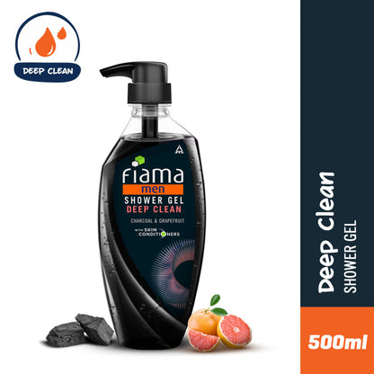 Fiama Men’s Shower Gel Deep Clean, Body Wash with Charcoal & Grapefruit for Refreshed Skin