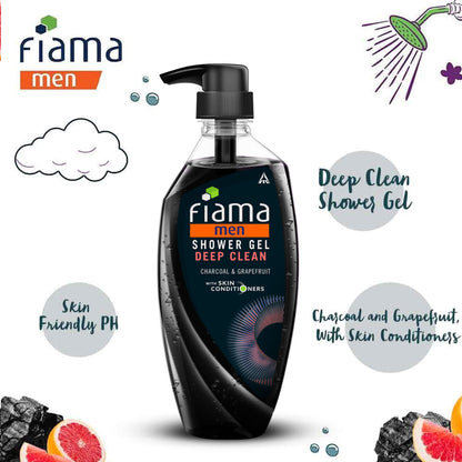 Fiama Men’s Shower Gel Deep Clean, Body Wash with Charcoal & Grapefruit for Refreshed Skin