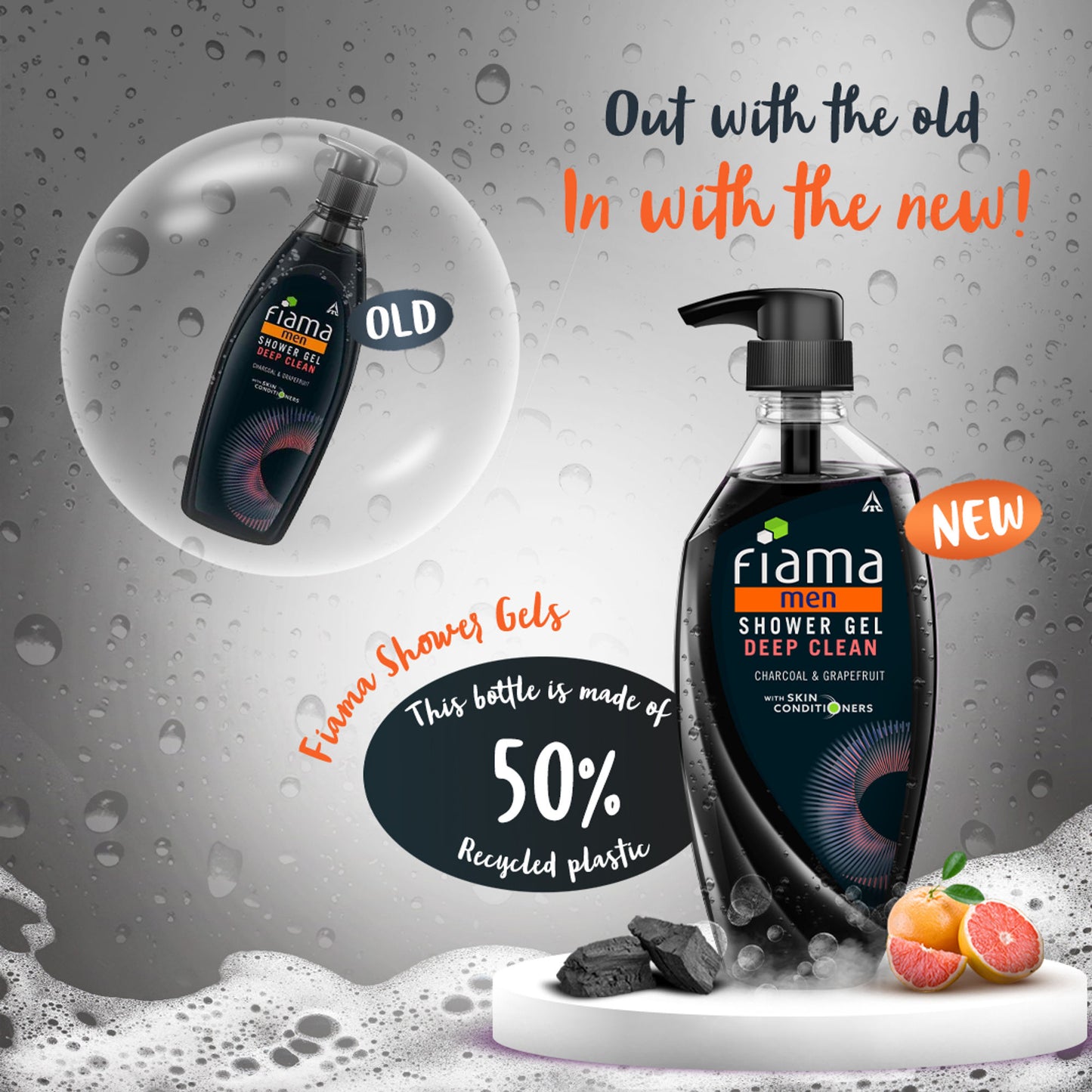 Fiama Men’s Shower Gel Deep Clean, Body Wash with Charcoal & Grapefruit for Refreshed Skin