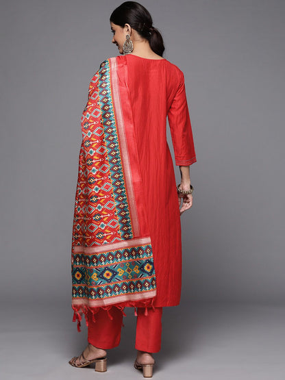 Indyancart VA Women's Ethnic Motifs Embroidered Sequinned Kurta with Trousers & Dupatta