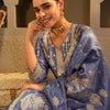 Dhiyona IE Women's Floral Woven Design V-Neck Liva Zari Straight Kurta & Trousers With Dupatta