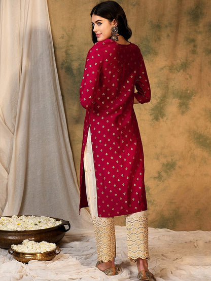 Dhiyona IE Ethnic Motifs Printed Thread Work Straight Kurta