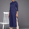 Indyancart IE Women Navy Blue Striped Kurta