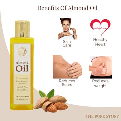 The Pure Story Natural Cold Pressed Almond Oil for Hair, Skin, Face & Massage
