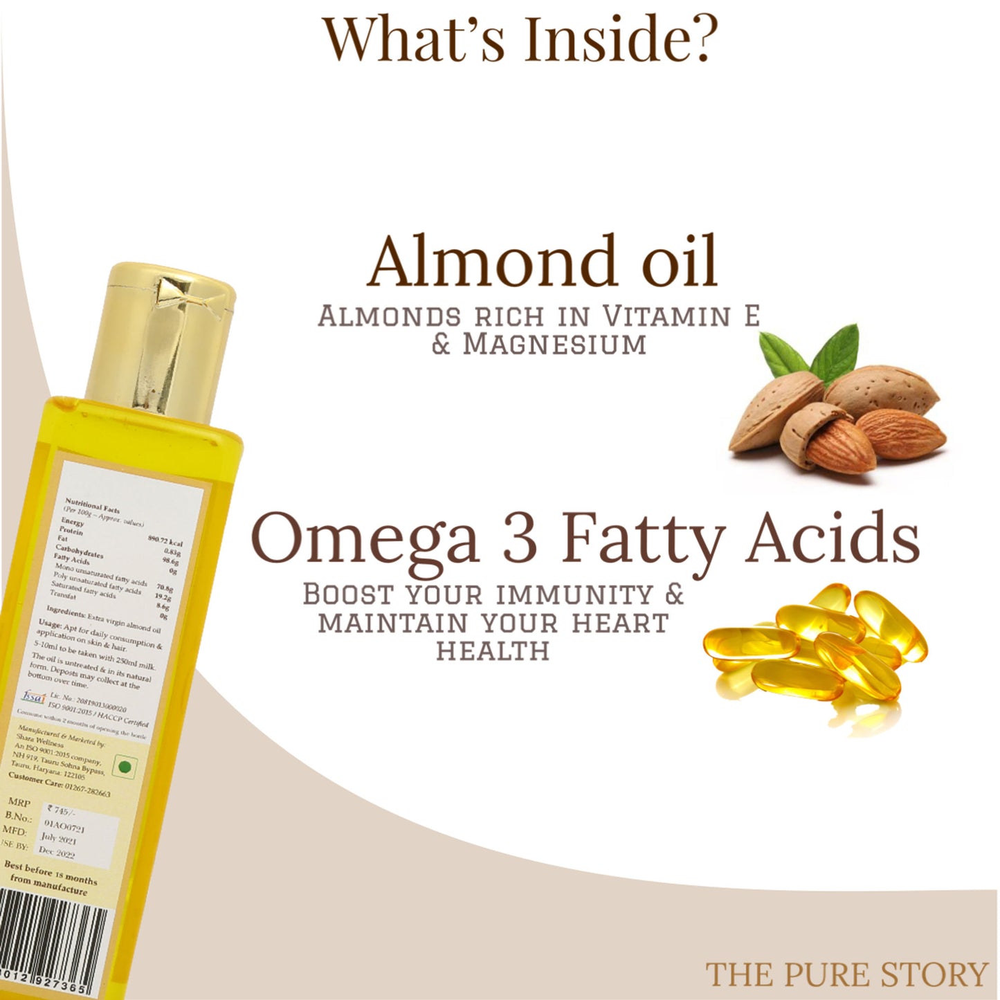 The Pure Story Natural Cold Pressed Almond Oil for Hair, Skin, Face & Massage