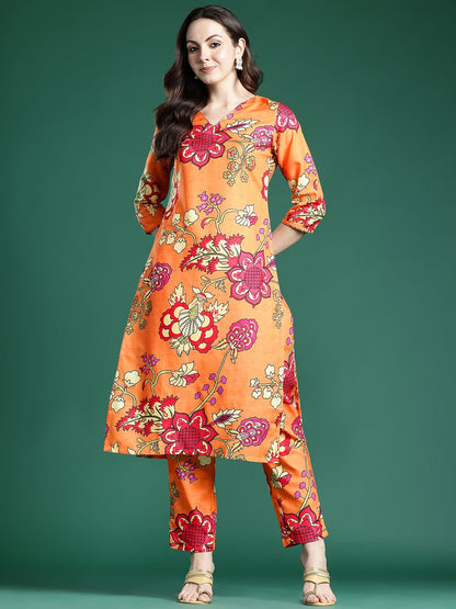 Indyancart IE Women Floral Printed Regular Kurta with Trousers