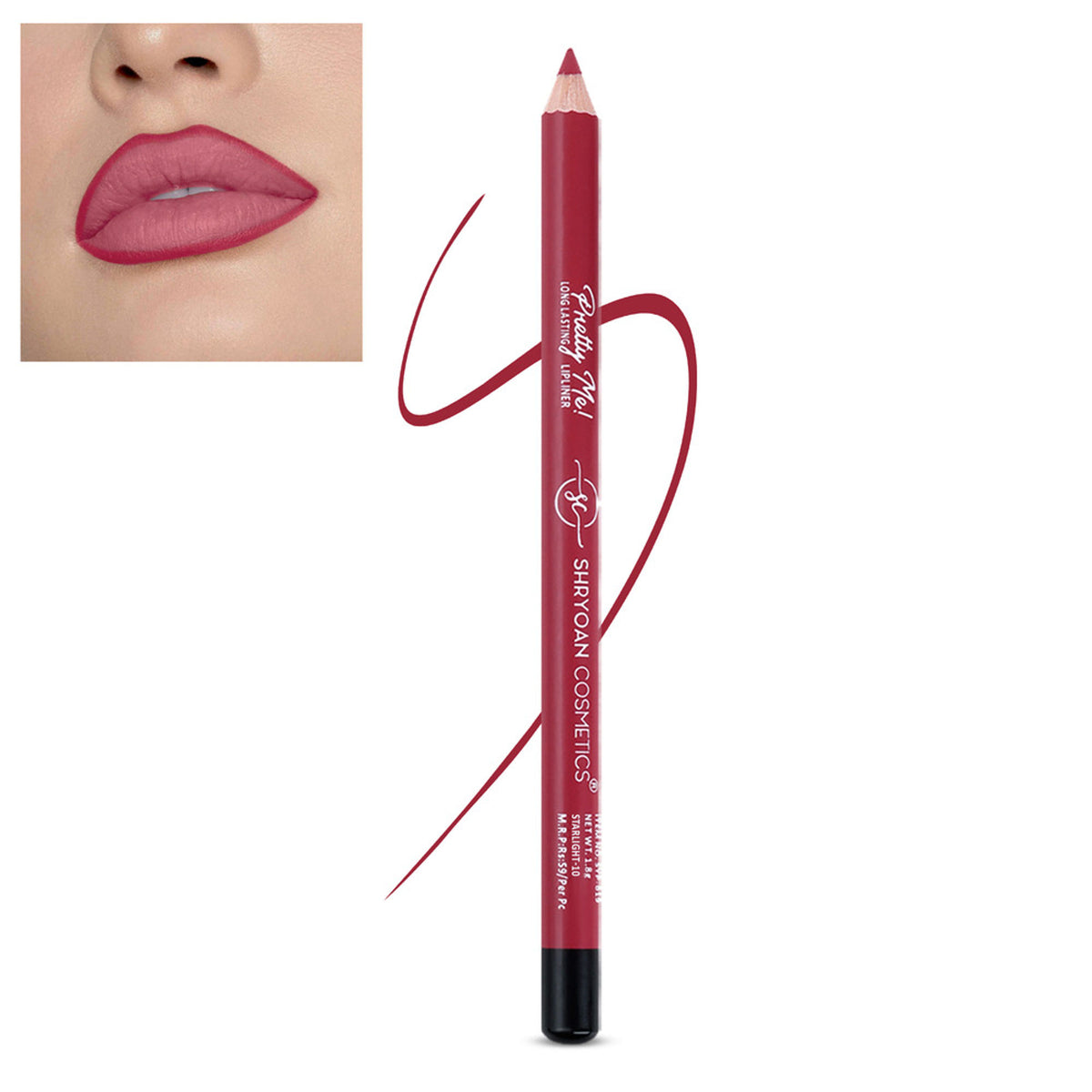 Shryoan Pretty Me Bold Lipliner and Eyeliner Pencil in Star Light 10, featuring a dual-ended makeup pencil with black and nude shades.