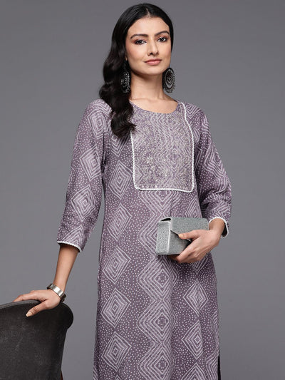 Indyancart IE Women Bandhani Printed Thread Work Kurta
