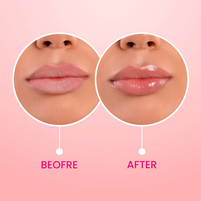 Lotus Make Up Proedit Tinted Lip Oil in Nude shade, featuring a sleek applicator and glossy finish on smooth lips.