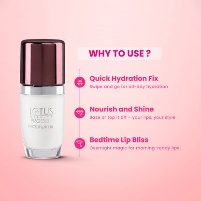 Lotus Make Up Proedit Tinted Lip Oils in Transeculant with glossy finish and subtle tint, displayed on a neutral background.