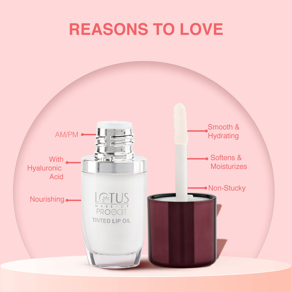 Lotus Make Up Proedit Tinted Lip Oil in Transeculant, featuring a sleek tube and applicator for nourishing, tinted lip color.