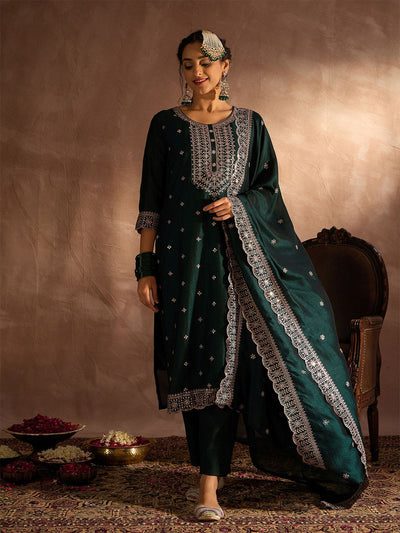 Dhiyona IE Ethnic Motifs Embroidered Regular Thread Work Straight Kurta Set