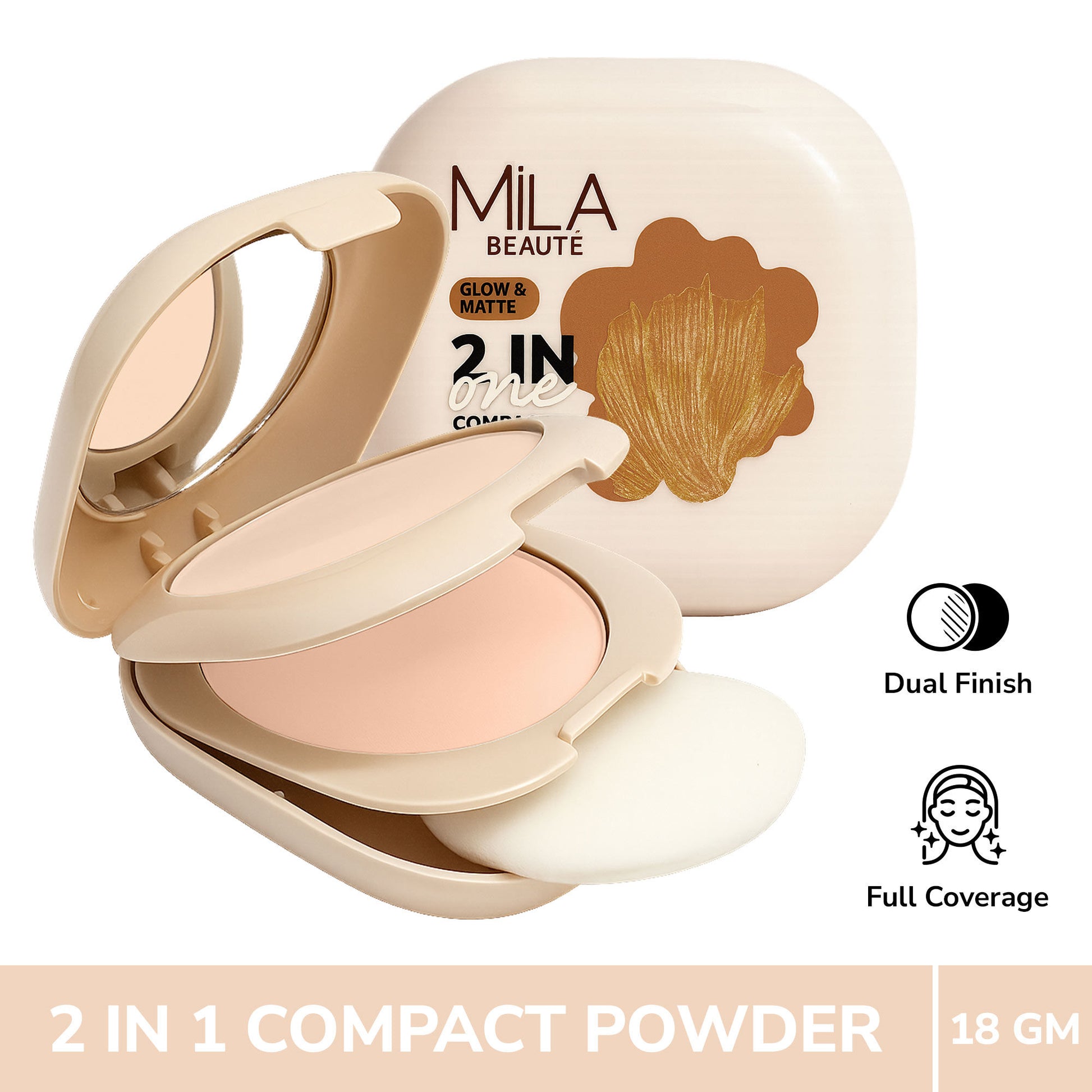 Mila Beaute Glow & Matte 2-in-1 Compact With SPF 15 - Ivory