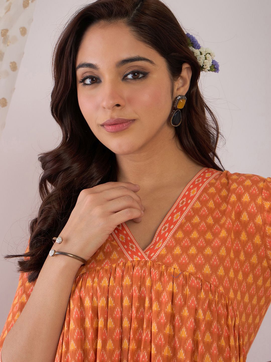 Floral Printed Empire Pure Cotton A-Line Kurta With Trousers
