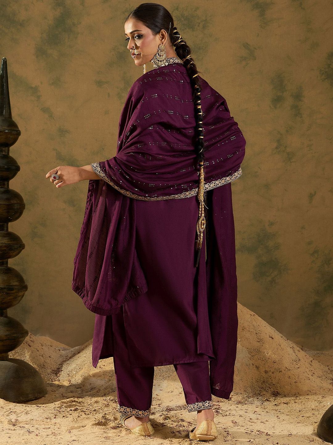 Indyancart IE Women Paisley Embroidered Regular Kurta with Trousers & With Dupatta
