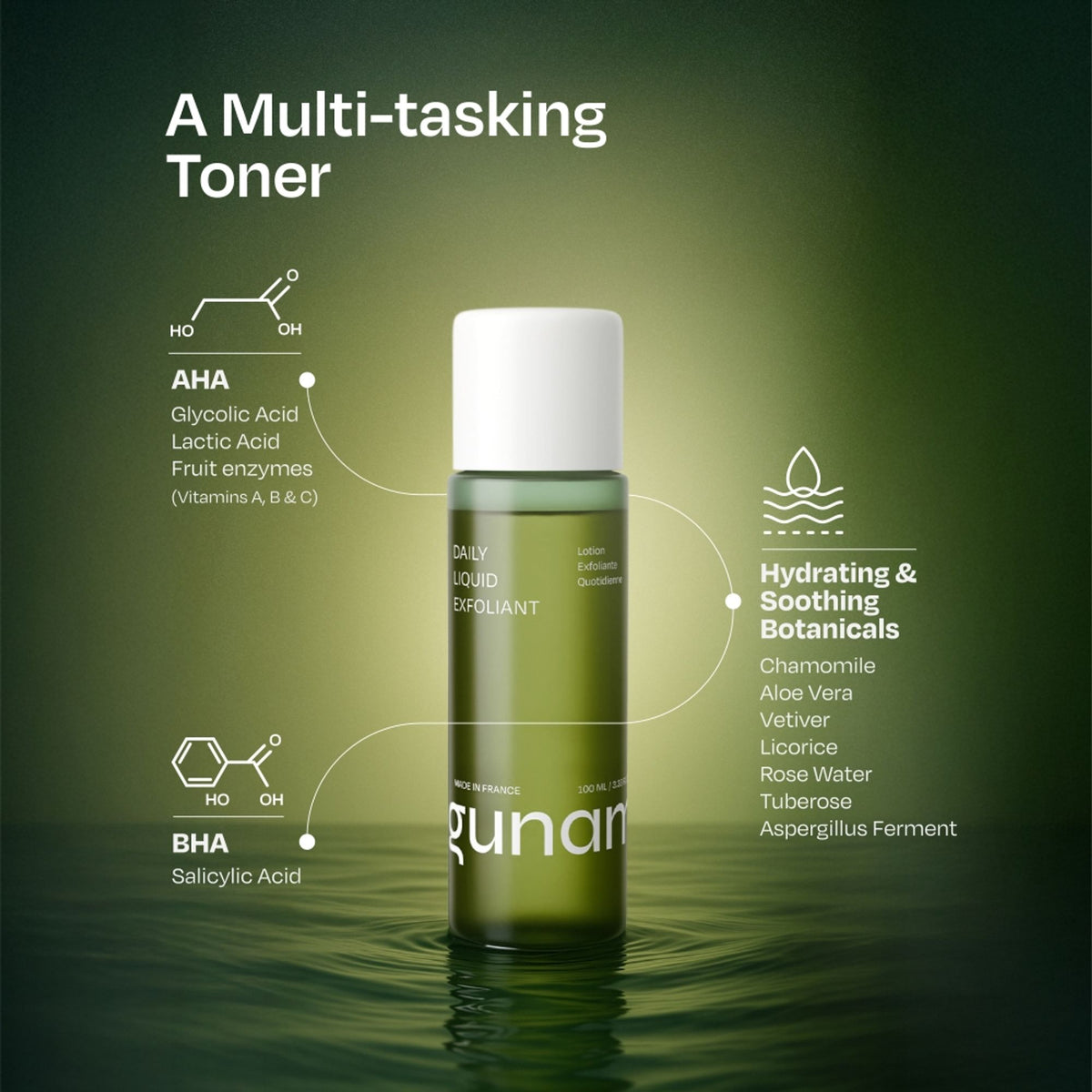 Gunam Daily Liquid Exfoliant Alcohol Free Toner With AHA BHA + Niacinamide + Lactic & Glycolic Acid