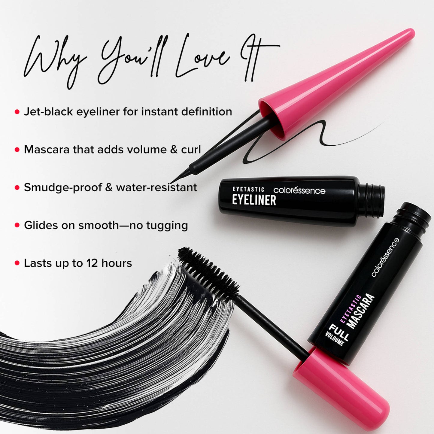 Coloressence Eyetastic Eyeliner & Mascara Set - Smudge-Proof & Full Volume
