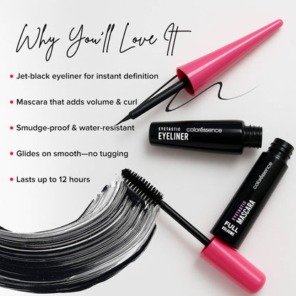 Coloressence Eyetastic Eyeliner & Mascara Set - Smudge-Proof & Full Volume