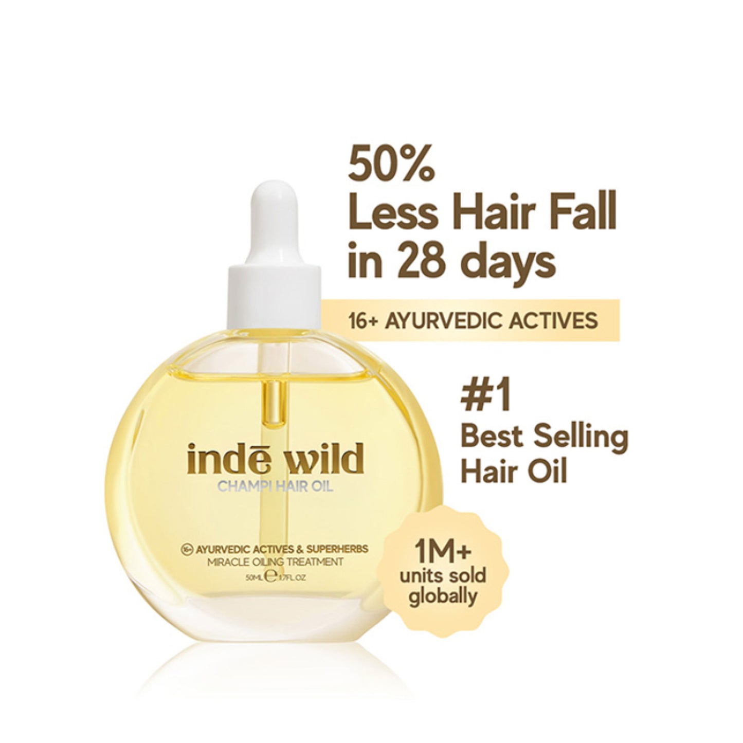 inde wild Champi Hair Oil With Bhringraj, Brahmi & Amla For Regrowth, Hairfall & Dandruff Control