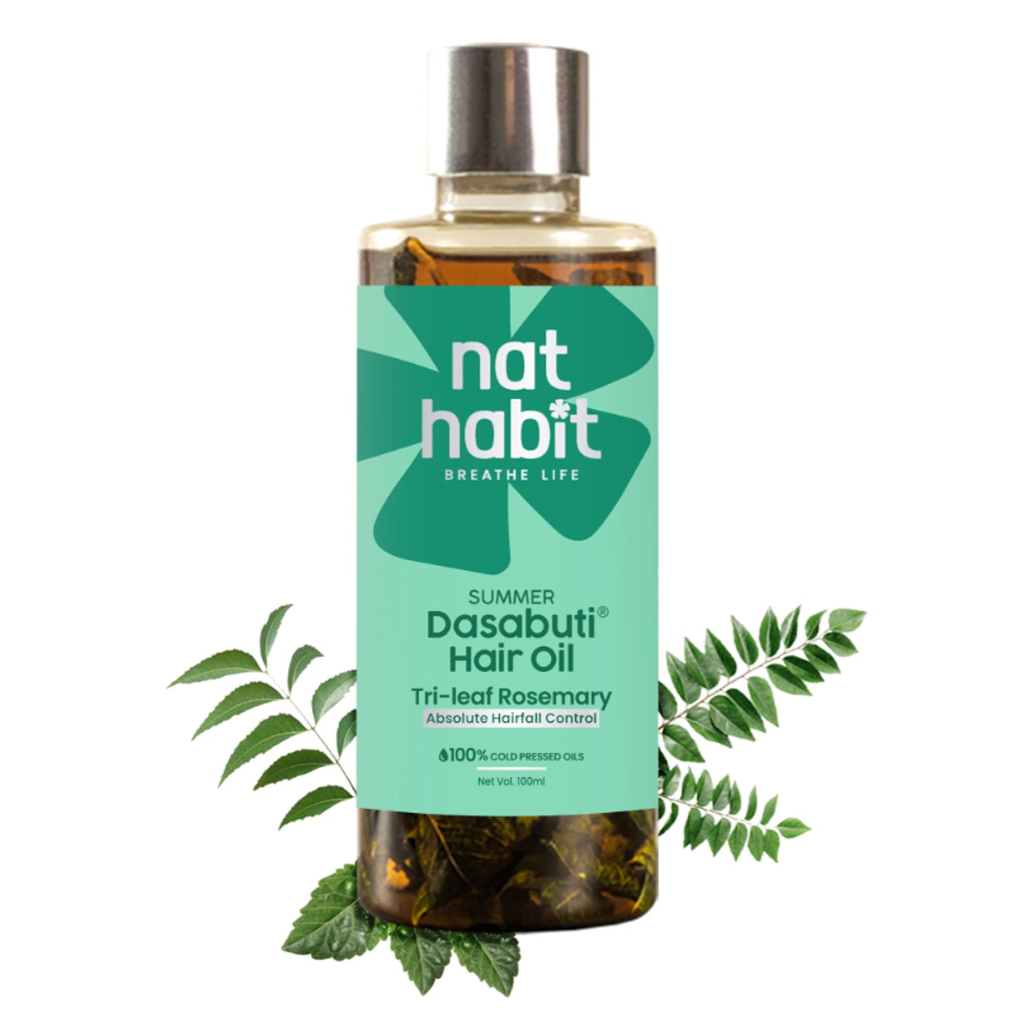 Nat Habit Trileaf Rosemary Hair Fall Control Ayurvedic Hair Oil With Hibiscus, Neem & Curry