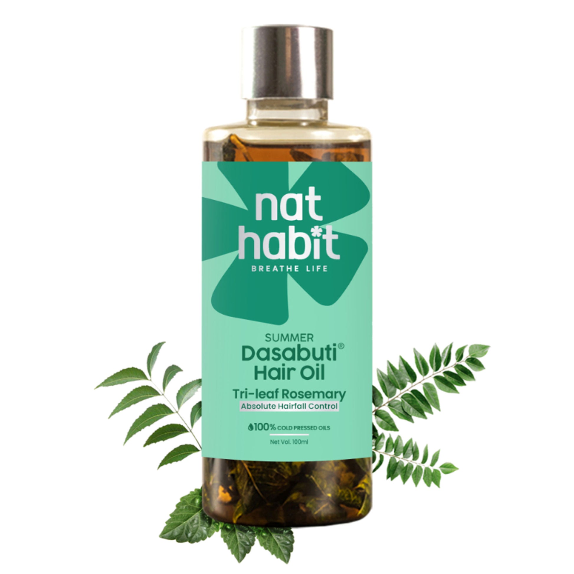 Nat Habit Trileaf Rosemary Hair Fall Control Ayurvedic Hair Oil With Hibiscus, Neem & Curry