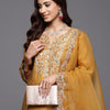 Dhiyona IE Floral Embroidered Sequinned Liva Kurta with Trousers & Dupatta