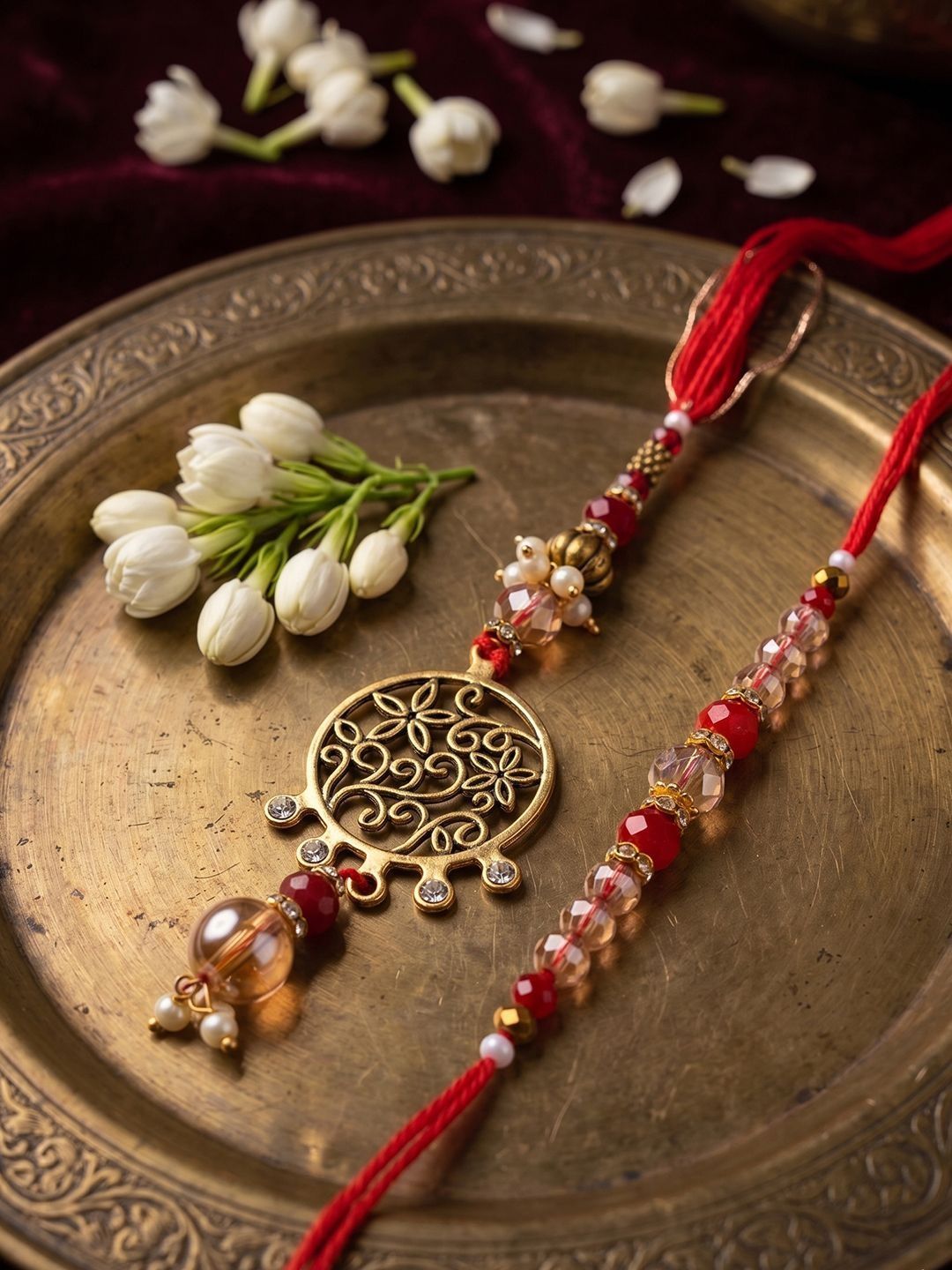 Anouk Set Of 2 Gold Toned Artificial Stones & Beads Bhaiya Bhabhi Rakhi With Roli Chawal