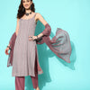 Indyancart VA Women's Mauve Ethnic Motifs Embroidered Regular Kurta with Trousers & With Dupatta