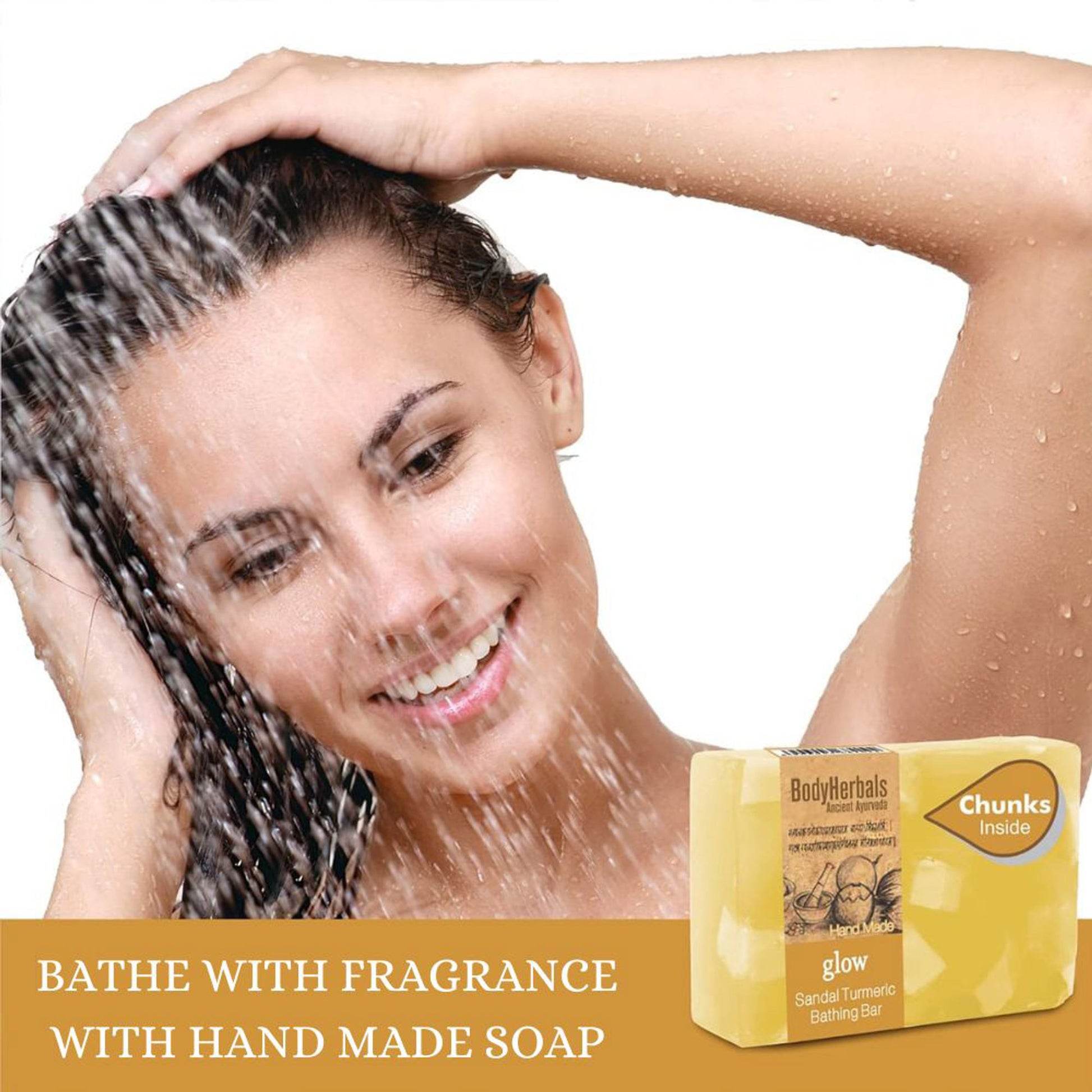 BodyHerbals Glow, Hand Made Sandal Turmeric Bathing Bar With Natural Chunks
