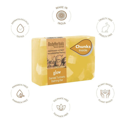 BodyHerbals Glow, Hand Made Sandal Turmeric Bathing Bar With Natural Chunks